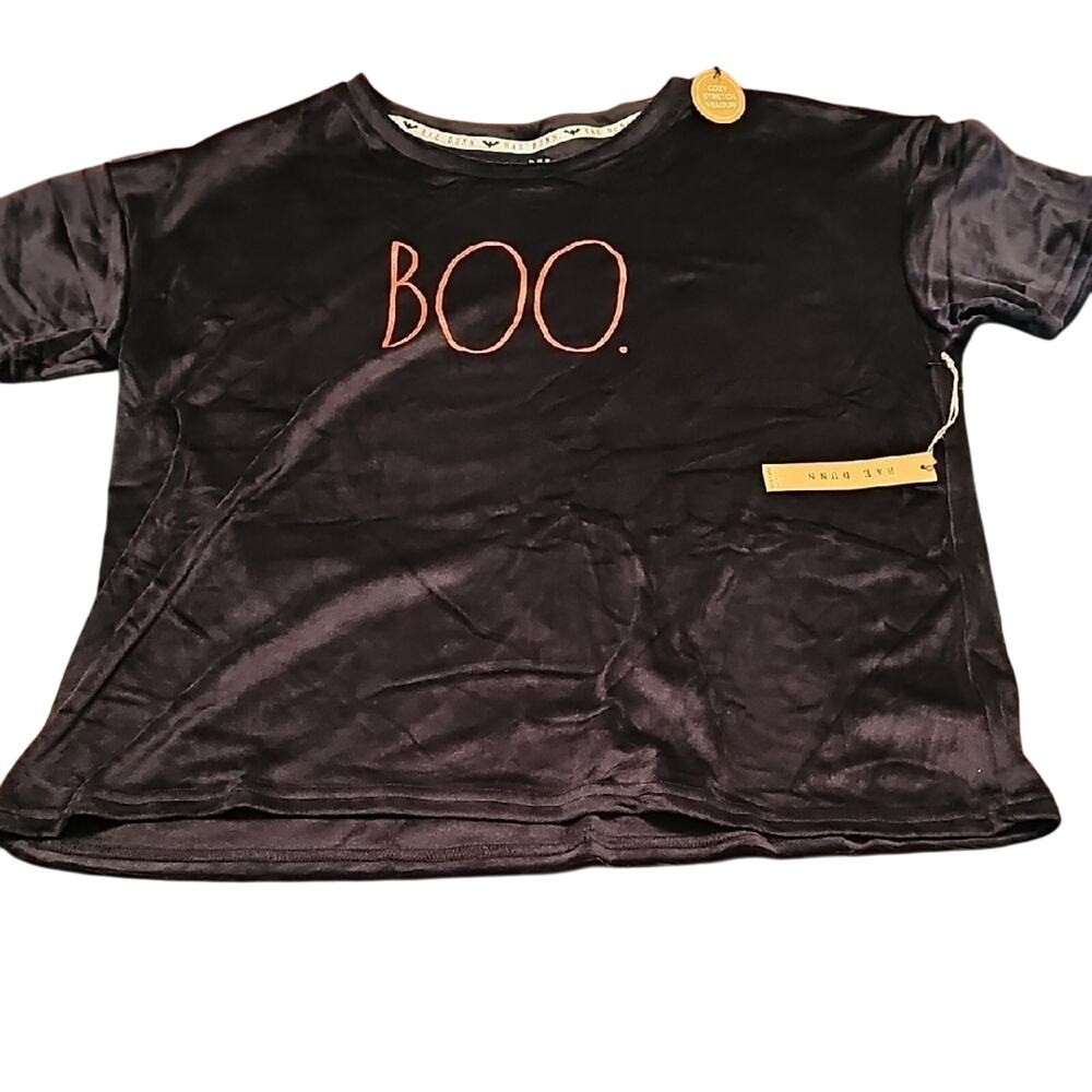 Rae Dunn Boo Velour T-shirt black and orange